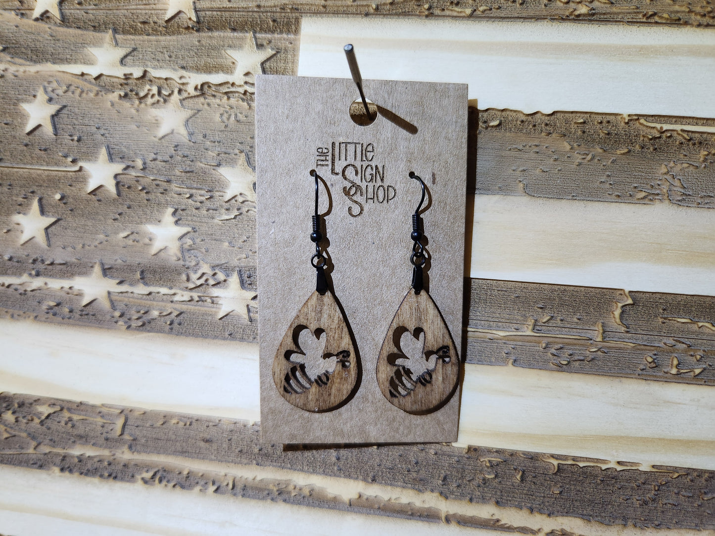 Bee Cut Out Teardrop Laser Cut Wood Lightweight Earrings