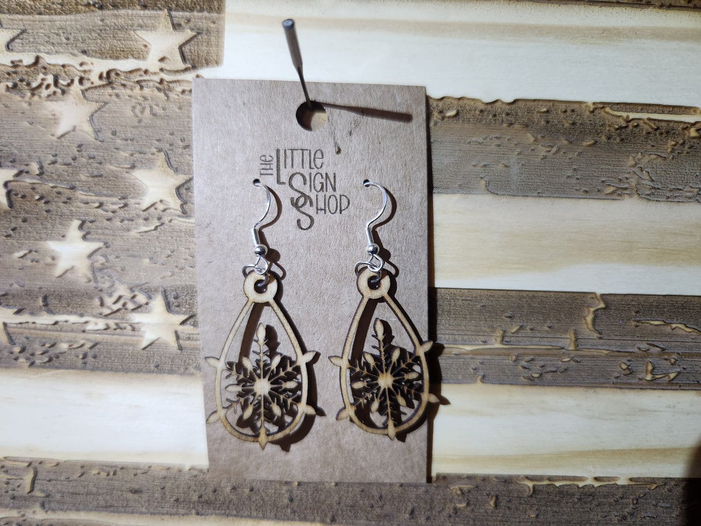 Snowflake Wood Earring