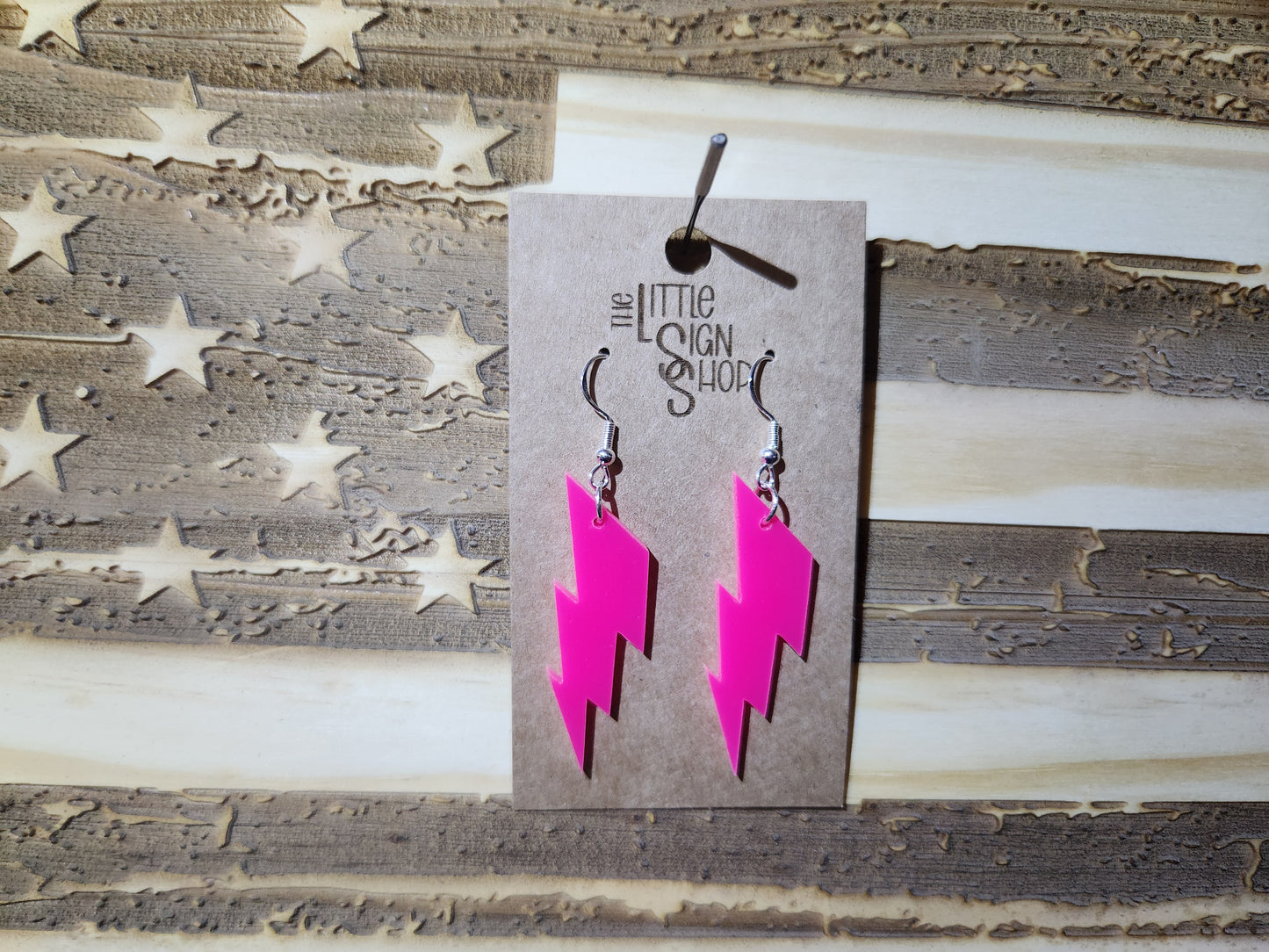 Hot Pink Lightning Bolt Acrylic Earrings