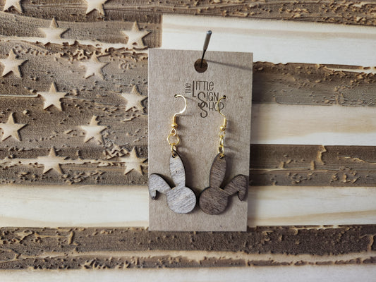 Bunny Heads Flopped Ear Wood Lightweight Laser Cut Earrings
