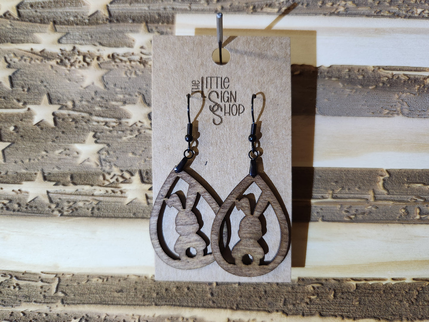 Bunny Behind Teardrop Laser Cut Wood Lightweight Earrings