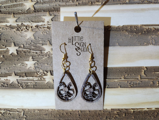 Bee Laser Cut Wood Earrings Lightweight