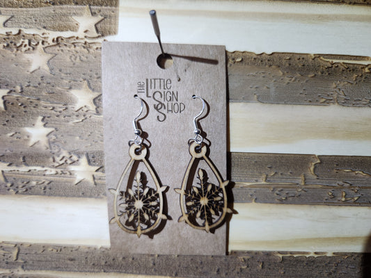 Snowflake Wood Earring