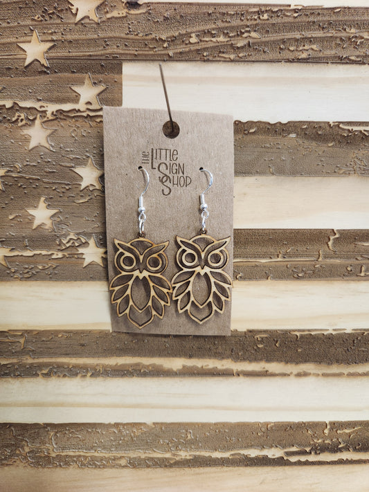 Owl Wooden Laser Cut out Earrings